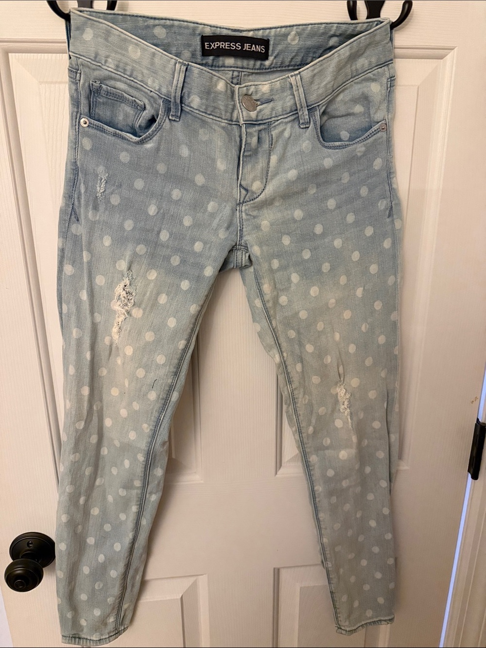 Express Light Blue Polka Dot Skinny Jeans